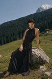 Load image into Gallery viewer, Black Elegant Floor Length Dress, Modern Formal Gown for Gala and Reception