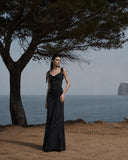 Load image into Gallery viewer, Black Formal Evening Dress with Refined Full Length Silhouette for Reception and Gala