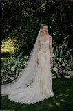 Load image into Gallery viewer, Ivory Wedding Gown with Graceful Full Length Silhouette and Dramatic Bridal Train