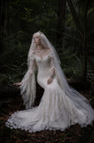 Load image into Gallery viewer, White Bridal Gown with Flowing Train, Elegant Wedding Dress for Formal Ceremony
