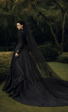 Load image into Gallery viewer, Black Alternative Wedding Gown with Flowing Train and Gothic Bridal Style