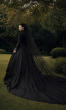 Load image into Gallery viewer, Black Alternative Wedding Gown with Flowing Train and Gothic Bridal Style