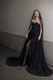Load image into Gallery viewer, Black Statement Bridal Dress with Dramatic Full Length Wedding Silhouette