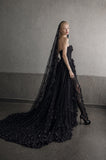 Load image into Gallery viewer, Black Statement Bridal Dress with Dramatic Full Length Wedding Silhouette
