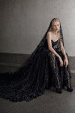 Load image into Gallery viewer, Black Statement Bridal Dress with Dramatic Full Length Wedding Silhouette