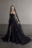 Load image into Gallery viewer, Black Statement Bridal Dress with Dramatic Full Length Wedding Silhouette