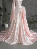 Load image into Gallery viewer, White One Shoulder Evening Gown with Draped Bodice and Dramatic Floor Length Train