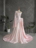 Load image into Gallery viewer, White One Shoulder Evening Gown with Draped Bodice and Dramatic Floor Length Train