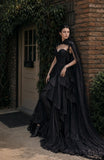 Load image into Gallery viewer, Black Gothic Wedding Dress with Elegant Train, Dark Romantic Bridal Gown