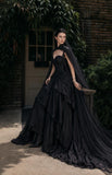 Load image into Gallery viewer, Black Gothic Wedding Dress with Elegant Train, Dark Romantic Bridal Gown