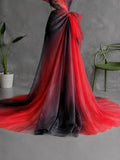 Load image into Gallery viewer, Red and Black Asymmetrical Evening Dress with Sculptural Bows and Dramatic Draped Silhouette