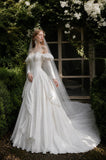 Load image into Gallery viewer, Ivory Wedding Gown with Graceful Full Length Silhouette and Dramatic Bridal Train