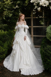Load image into Gallery viewer, Ivory Wedding Gown with Graceful Full Length Silhouette and Dramatic Bridal Train