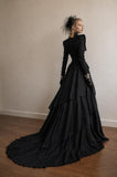 Load image into Gallery viewer, Black Gothic Wedding Dress with Elegant Train, Dark Romantic Bridal Gown