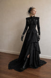 Load image into Gallery viewer, Black Gothic Wedding Dress with Elegant Train, Dark Romantic Bridal Gown