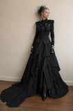 Load image into Gallery viewer, Black Gothic Wedding Dress with Elegant Train, Dark Romantic Bridal Gown