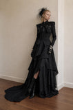 Load image into Gallery viewer, Black Gothic Wedding Dress with Elegant Train, Dark Romantic Bridal Gown