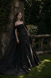 Load image into Gallery viewer, Black Alternative Wedding Gown with Flowing Train and Gothic Bridal Style