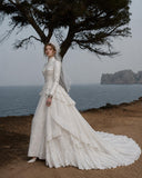 Load image into Gallery viewer, White Statement Wedding Dress with Flowing Skirt and Refined Bridal Silhouette
