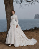 Load image into Gallery viewer, White Statement Wedding Dress with Flowing Skirt and Refined Bridal Silhouette