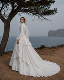 Load image into Gallery viewer, White Statement Wedding Dress with Flowing Skirt and Refined Bridal Silhouette