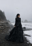 Load image into Gallery viewer, Black Gothic Bridal Gown with Dramatic Train, Alternative Wedding Dress