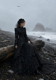 Load image into Gallery viewer, Black Gothic Bridal Gown with Dramatic Train, Alternative Wedding Dress