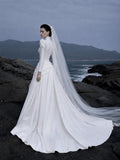 Load image into Gallery viewer, White Wedding Gown with Graceful Full Length Silhouette and Dramatic Bridal Train