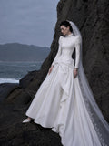 Load image into Gallery viewer, White Wedding Gown with Graceful Full Length Silhouette and Dramatic Bridal Train