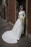 Load image into Gallery viewer, White Statement Wedding Dress with Flowing Skirt and Refined Bridal Silhouette