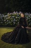 Load image into Gallery viewer, Black Gothic Bridal Gown with Dramatic Train, Alternative Wedding Dress
