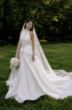 Load image into Gallery viewer, White Wedding Gown with Graceful Full Length Silhouette and Dramatic Bridal Train