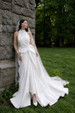 Load image into Gallery viewer, White Wedding Gown with Graceful Full Length Silhouette and Dramatic Bridal Train