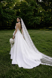 Load image into Gallery viewer, White Wedding Gown with Graceful Full Length Silhouette and Dramatic Bridal Train