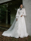 Load image into Gallery viewer, White Formal Bridal Dress with Elegant Train, Romantic Wedding Gown