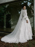 Load image into Gallery viewer, White Formal Bridal Dress with Elegant Train, Romantic Wedding Gown