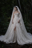 Load image into Gallery viewer, White Statement Wedding Dress with Flowing Skirt and Refined Bridal Silhouette