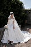 Load image into Gallery viewer, White Bridal Gown with Flowing Train, Elegant Wedding Dress for Formal Ceremony