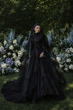 Load image into Gallery viewer, Black Alternative Wedding Gown with Flowing Train and Gothic Bridal Style