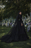 Load image into Gallery viewer, Black Alternative Wedding Gown with Flowing Train and Gothic Bridal Style