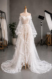 Load image into Gallery viewer, White One Shoulder Wedding Gown, Long Sleeve Bridal Dress, Flowing Train Formal Ceremony Gown