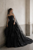 Load image into Gallery viewer, Black Gothic Wedding Dress with Elegant Train, Dark Romantic Bridal Gown