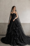 Load image into Gallery viewer, Black Gothic Wedding Dress with Elegant Train, Dark Romantic Bridal Gown