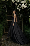 Load image into Gallery viewer, Black Gothic Bridal Gown with Dramatic Train, Alternative Wedding Dress