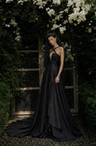 Load image into Gallery viewer, Black Gothic Bridal Gown with Dramatic Train, Alternative Wedding Dress
