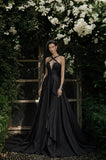Load image into Gallery viewer, Black Gothic Bridal Gown with Dramatic Train, Alternative Wedding Dress