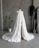Load image into Gallery viewer, White Lace One Shoulder Wedding Gown with Sheer Sleeve and Dramatic Train