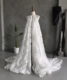 Load image into Gallery viewer, White Lace One Shoulder Wedding Gown with Sheer Sleeve and Dramatic Train