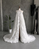 Load image into Gallery viewer, White Lace One Shoulder Wedding Gown with Sheer Sleeve and Dramatic Train