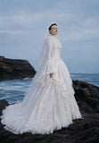 Load image into Gallery viewer, White Wedding Gown with Graceful Full Length Silhouette and Dramatic Bridal Train